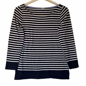 J. Crew Navy Blue White Striped Top Shirt Boatneck Nautical 3/4 Sleeve Women S